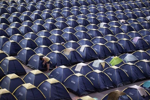 Feb. 7, 2012 - Sao Paulo, Brazil - General view of tents for people during the 5th Campus Party Brazil at the Convention Center of Anhembi. Campus Party (CP) is an annual week-long, 24 hour a day technology festival and LAN Party. Thousands of hackers, developers, gamers and geeks equipped with laptops camp out in tents on-site for the conference and hackathon. (Credit Image: © Sebastiao Moreira/EFE/ZUMA24.com) ***** Online: Report online usage by emailing the caption info to wsj@zumapress.com *****