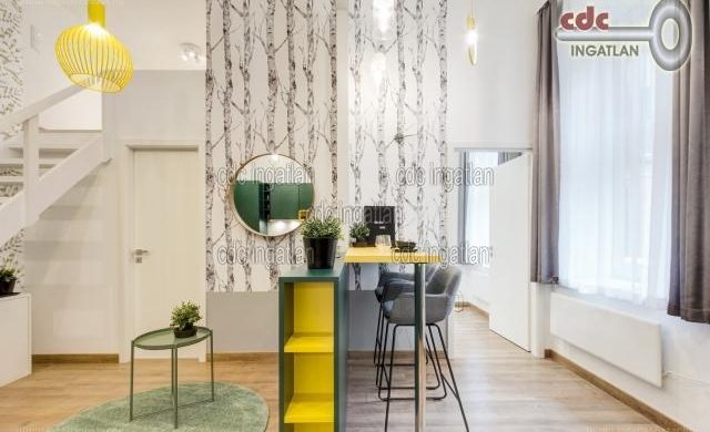 Szokatlan színárnyalat egy VII. kerületi, fullosan felújított kislakásban