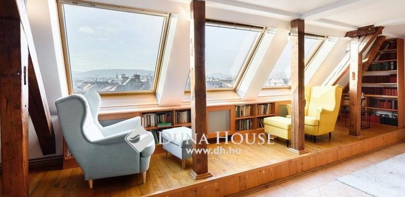 Tetőtéri örökpanoráma a  Gutenberg tér híres, szecessziós épületében! Egy 160 nm-es lakás képei