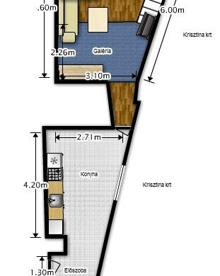 Különös alaprajzú kislakás a Csészényi mellett!